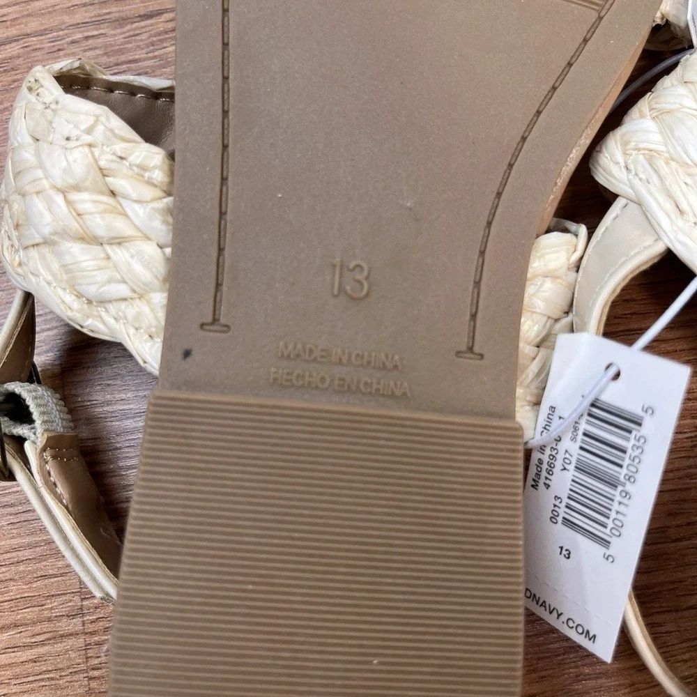 Old‎ Navy Raffia Double Strap Girls Sandals in Natural Kids Size 13 NEW